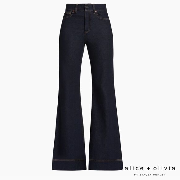Alice + Olivia **NWT** SB High Rise Bell Flare Leg Jean in Dark Rinse Blue Denim - Picture 2 of 16